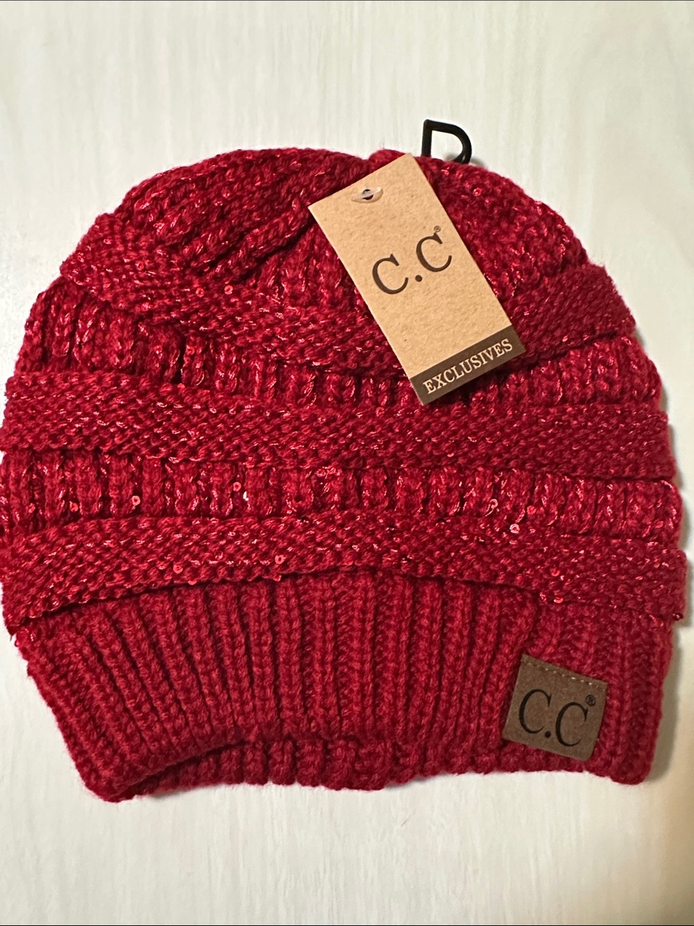 C.C  Red Sequin Knit Beanie Hat